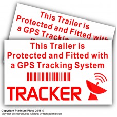 2 x Trailer GPS Tracker Warning Stickers-Red on White External-Car,Van,Camping,Lorry,Transport Tracking Device Security Signs-87x50mm